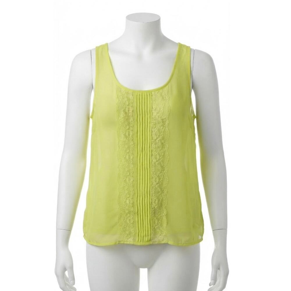 Maurices Neon Yellow Sheer Lace Panel Scoop Neck Tank Top Medium